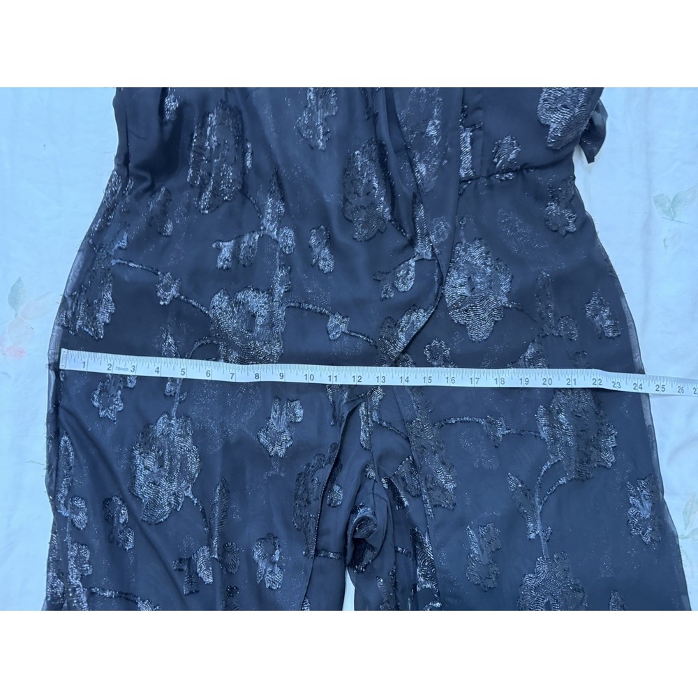 Adrianna Papell Formal Jumpsuit 14W Floral Chiffon One‎ Shoulder Pants Sparkle - Picture 10 of 16